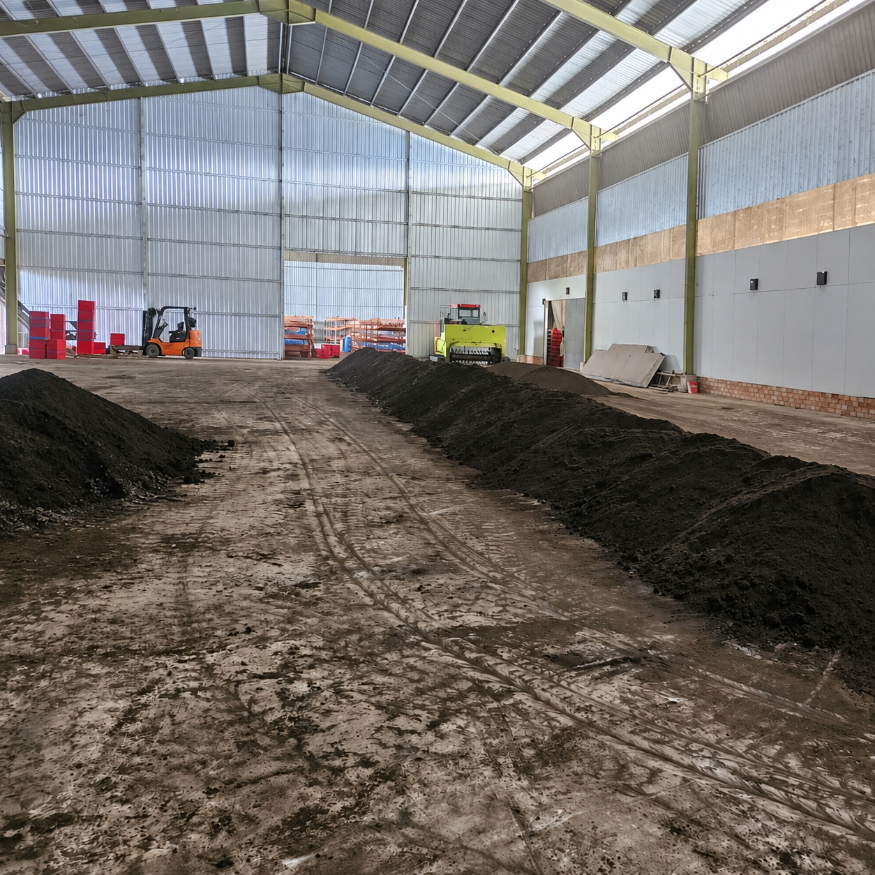Palm oil biomass prepared inside the NEX EcoVentures bioconversion facility